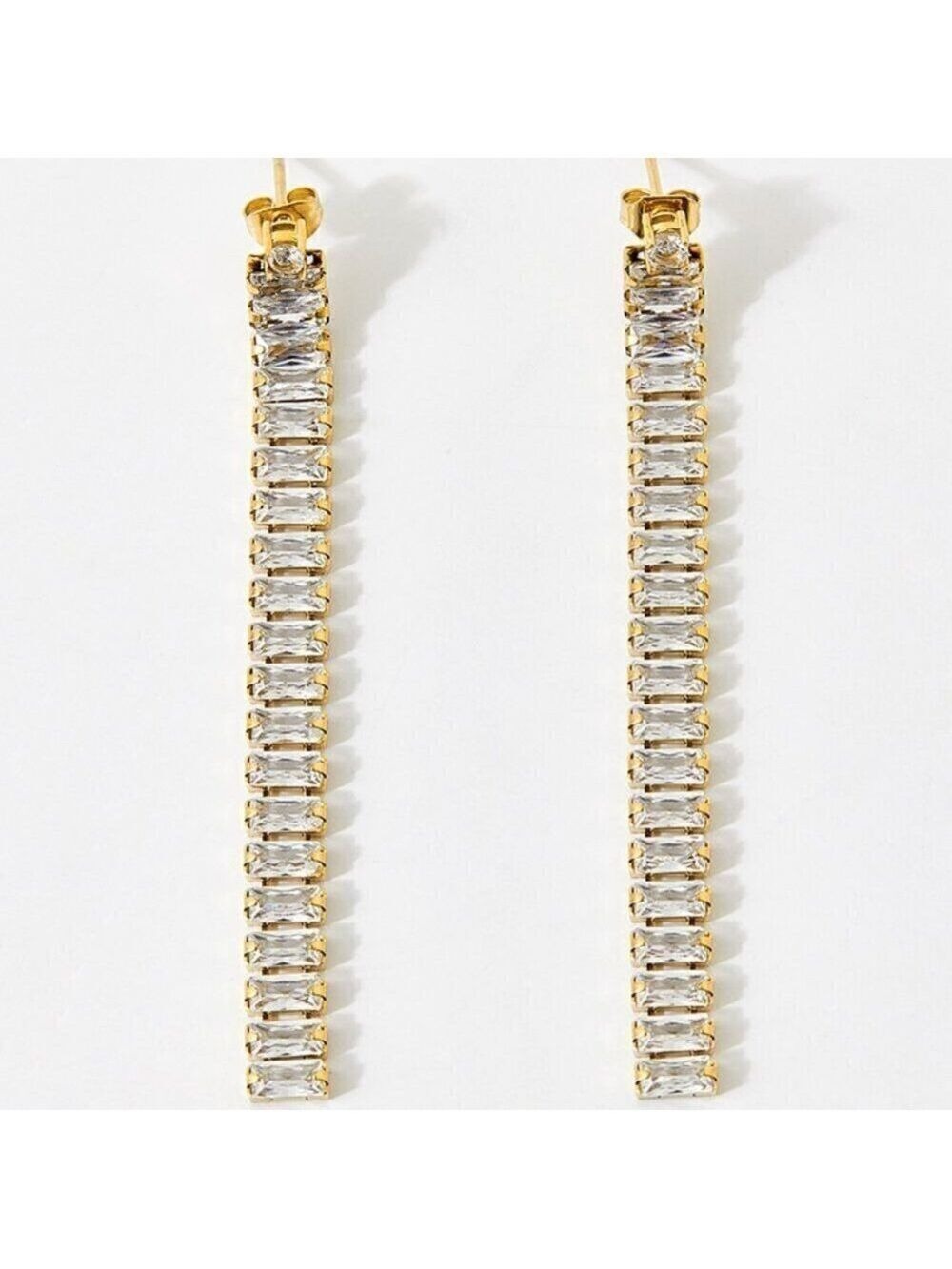 18K Gold Plated Stainless Steel Geometric Simulated Siamond Dangle Earrings